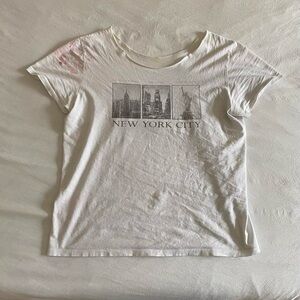 White New York graphic t shrit with extended collar